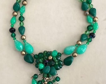 Dichiarazione anni Cinquanta - Collana di perline fatta a mano in stile nappa - Verde smeraldo - Vintage anni '50