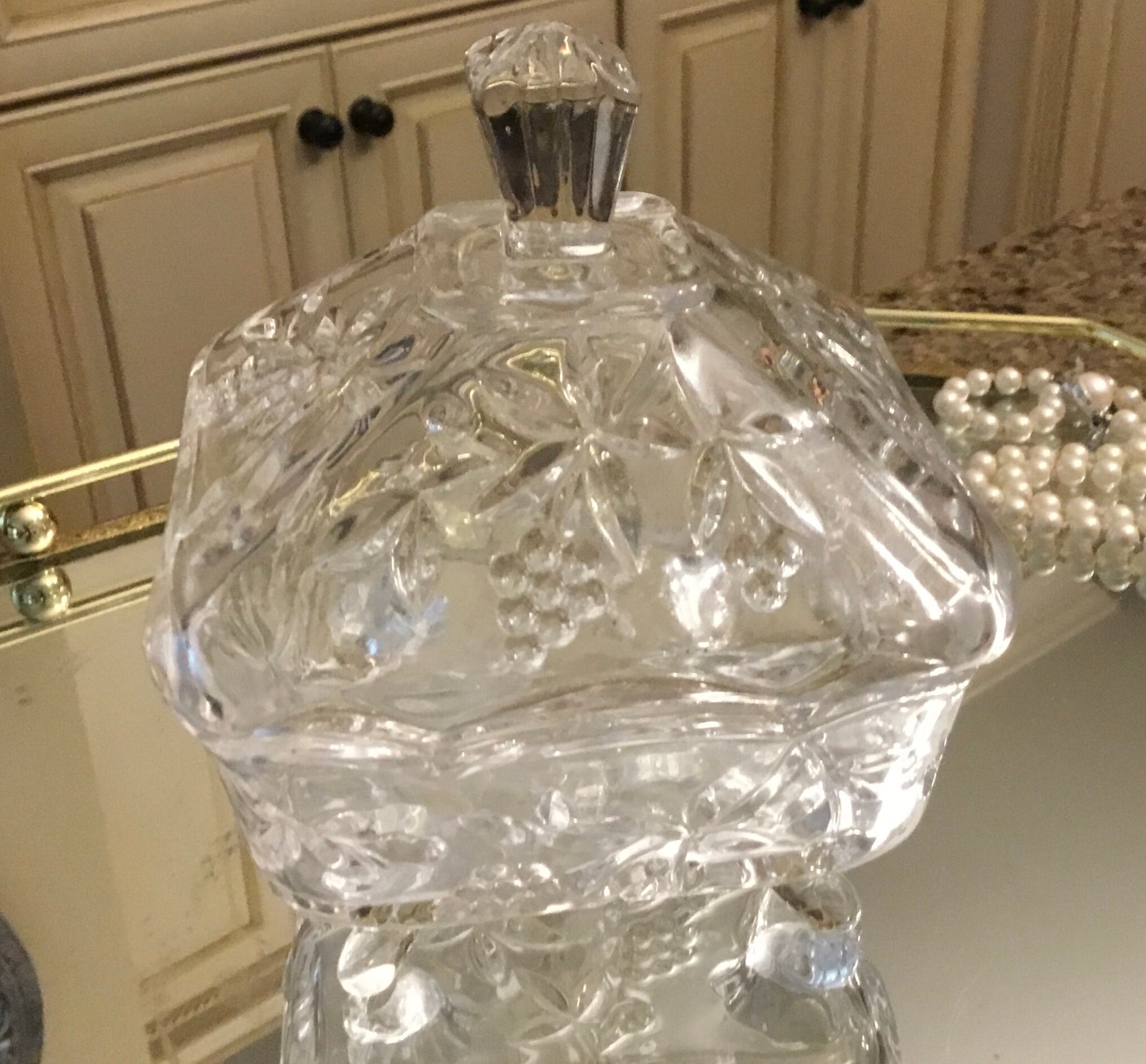Vintage Cut Glass Crystal Footed Trinket box with Lid Etsy