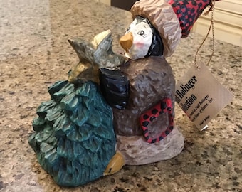 House of Hatten - Penguin with Christmas Tree Figurine - American Folk Art Holiday Ornament - Paul F Bolinger Collection