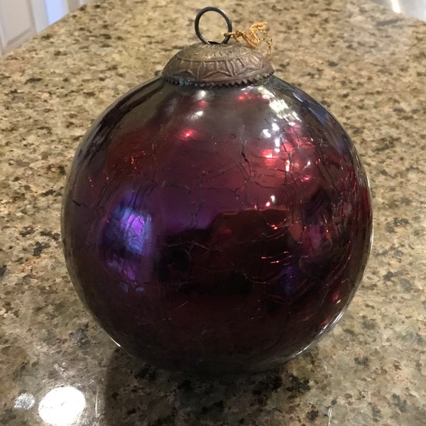 Kugel Crinkle Glass Ornament - Mid West - Purple 5” ornament - 1980’s