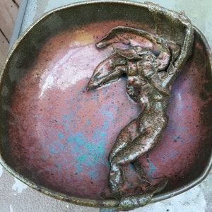 American Art Pottery - Glazed Bowl with Water Nymph - Rita Marie Marlier