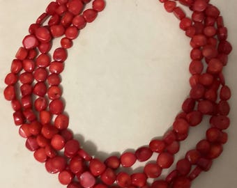 Natural Red Coral Bead Multi Strand Necklace