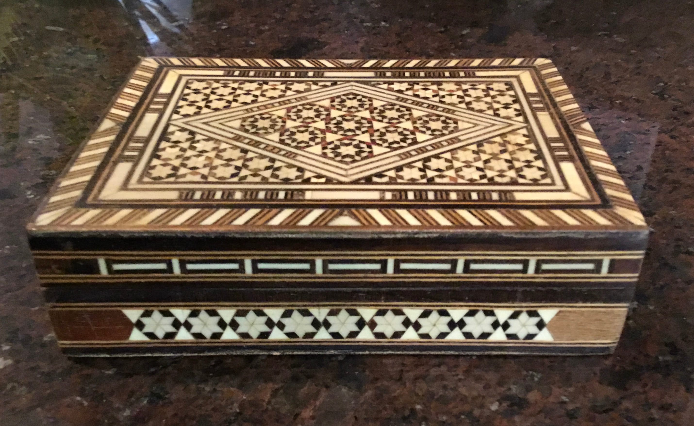 Moroccan Moorish Middle Eastern Inlaid Wooden Jewelry Box - Micro