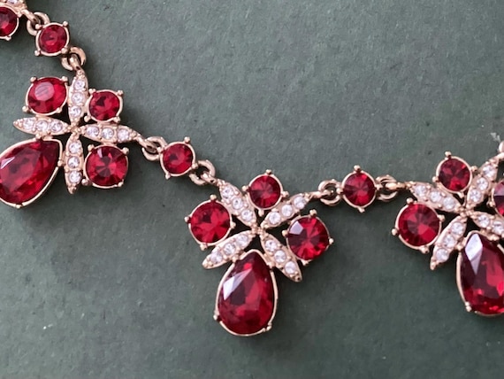 1980’s Givenchy Signed Designer Ruby Red Crystal … - image 4