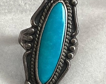 Vintage GS Signed Navajo Native American Sterling Silver Turquoise Ring ...