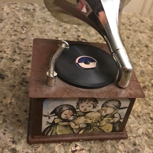 Rare Vintage Miniature Gramophone Music Box M.I.M. Lador Inc Hard