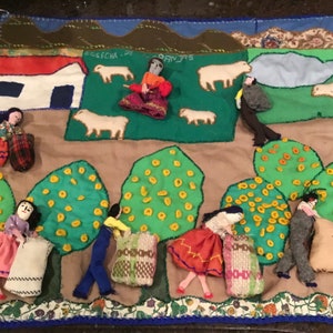 Handmade Peruvian Wall Art Tapestry - Cosecha de Naranjas - Folk Art -  “Harvest” - Vintage Tapestry from Artist Florindes - Peru - 1985