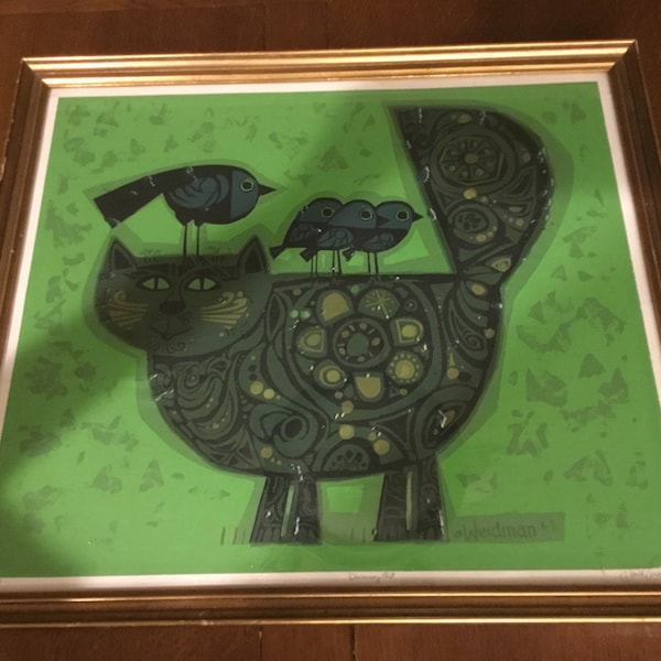 David Weidman - Vintage Signed Silk Screen Print - Dummy Cat - American Artist - MCM America - 1963