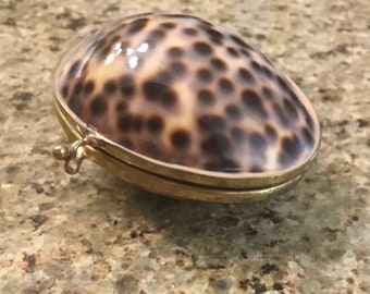 Vintage Tiger Cowrie Shell Pill Trinket box