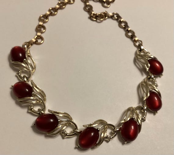 1940’s LISNER Signed Ruby Red Lucite Moonglow Cab… - image 1