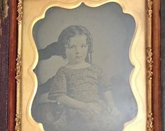 1850 Tintype Victorian Photo in Gold Pinchbeck Frame W/ Ornate