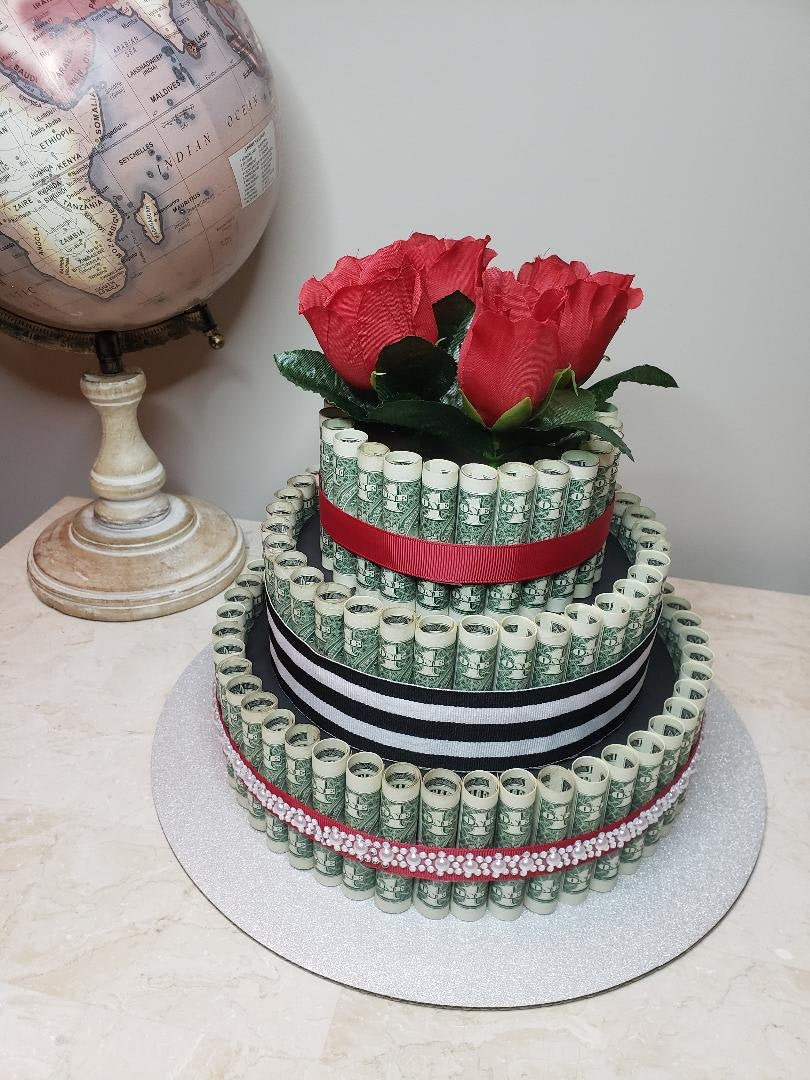 Pastel de dinero rosa roja pastel en efectivo de 3 niveles Etsy