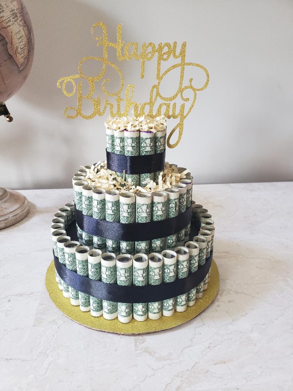 80th Cash Cake Money Cake Happy Birthday Black and Gold | Etsy