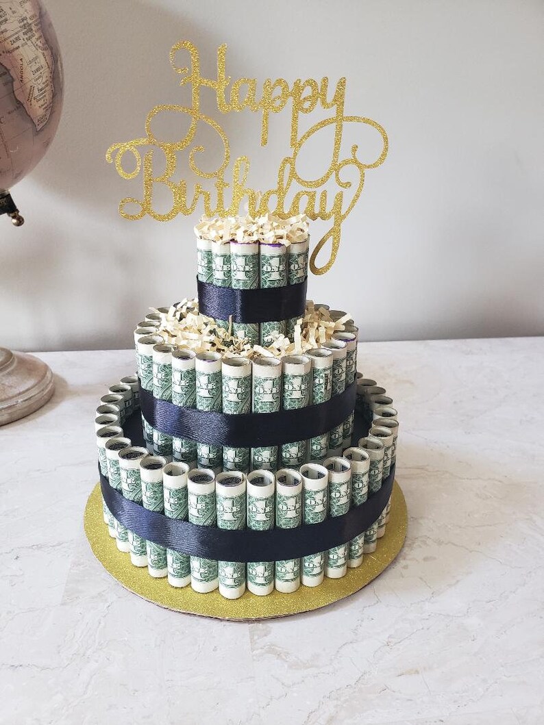 80th Cash Cake Money Cake Happy Birthday Black and Gold | Etsy