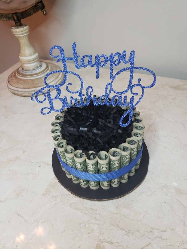 One Tier Cash Cake Money Cake Black and Blue Birthday Gift | Etsy