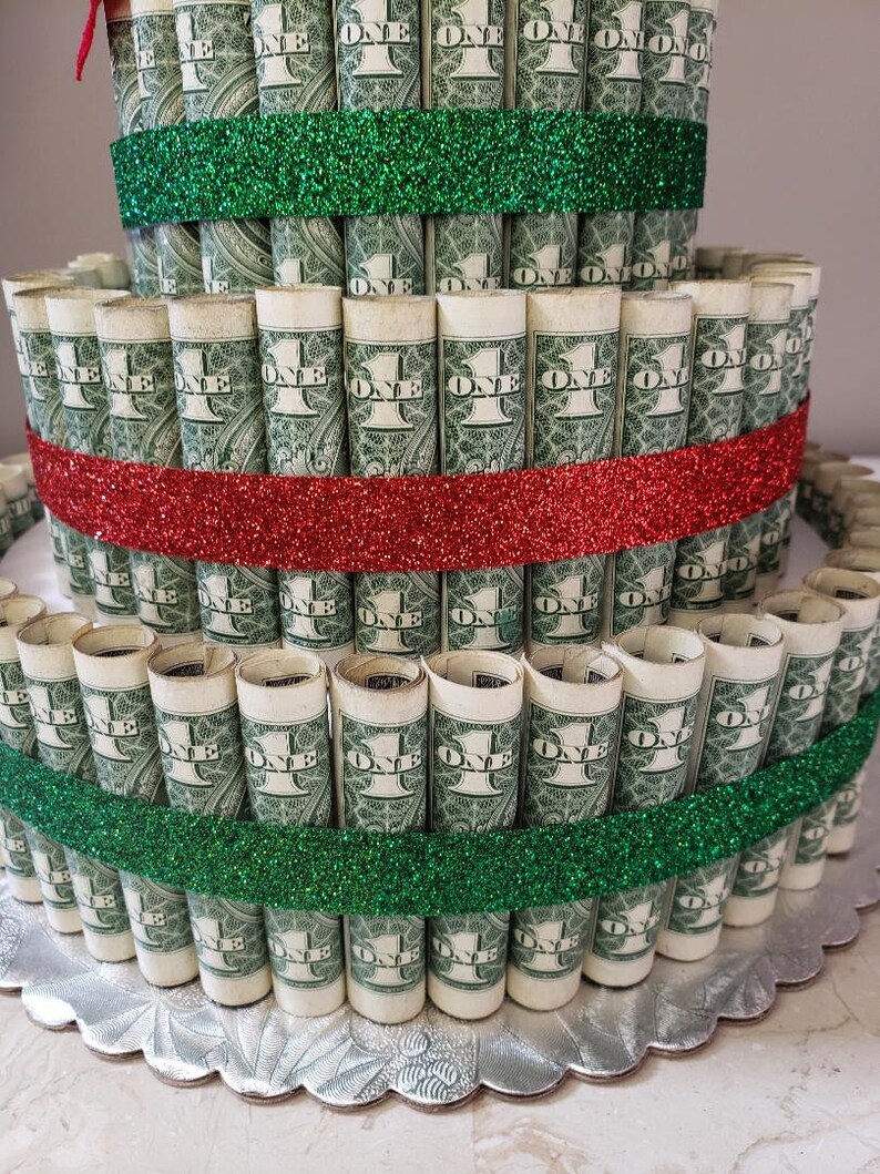 Christmas Cash Cake Three Tier Money Cake Red and Green | Etsy
