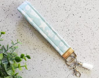 Aqua Seashore Key Fob Wristlet / Fabric Key Fob / Gift for Her / Key Fob Wristlet / Lanyard / Car Keychain / Car Accessory / Wristlet