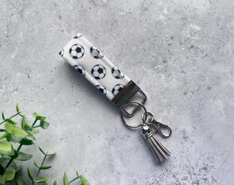 Soccer Mini Fabric Key Fob Wristlet / Fabric Key Fob / Gift for Her / Key Fob Wristlet / Lanyard / Car Keychain / Holiday Key Fob