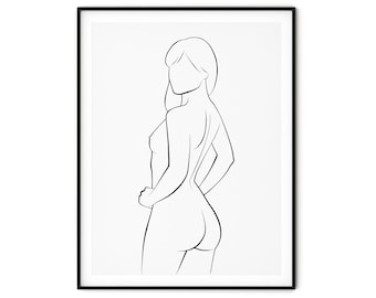 Nude Woman Back & Butt Line Drawing Print | Printable Wall Art, Female Figure, Abstract Minimalist Sketch, Naked Girl Figure Drawing
