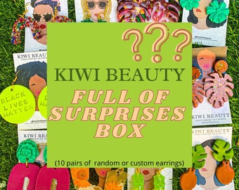 Mystery Box // 10 pairs of earrings // Kiwi Beauty Full Of Surprises Box // statement earrings // custom earrings