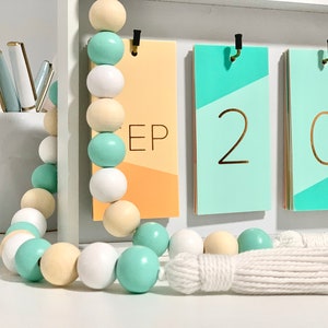 Beach Themed Garland, Nautical Wood Bead Garland with Tassels, Hand-Painted Beach Themed Beads Tassel Garland, Tiered Tray Garland