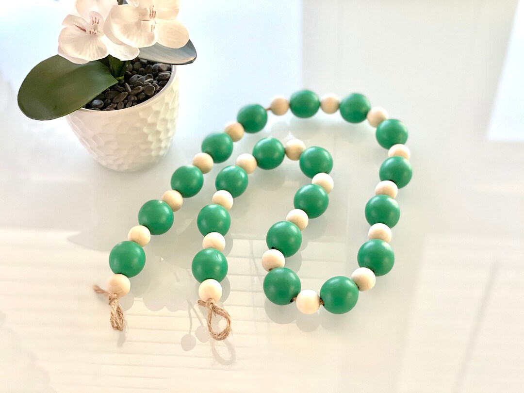 Green Wood Bead Garland Summer Decor Large Green Wood Beads Etsy.de