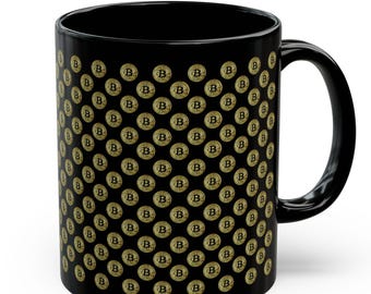 Small Gold Bitcoin Pattern Mug - for Crypto Enthusiasts, Coffee Lovers, Gift for Techies, Bitcoin Gift, Unique BTC cup, Gold BTC coffee mug