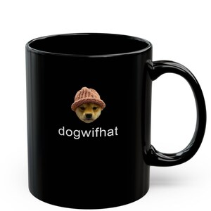 Dogwifhat Meme Black Ceramic Mug, Crypto Gift