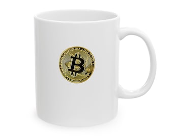 Gold Bitcoin Ceramic Mug, Crypto Gift