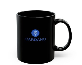 Cardano ADA Crypto Mug, Glossy Black Ceramic, Gift for Hodler