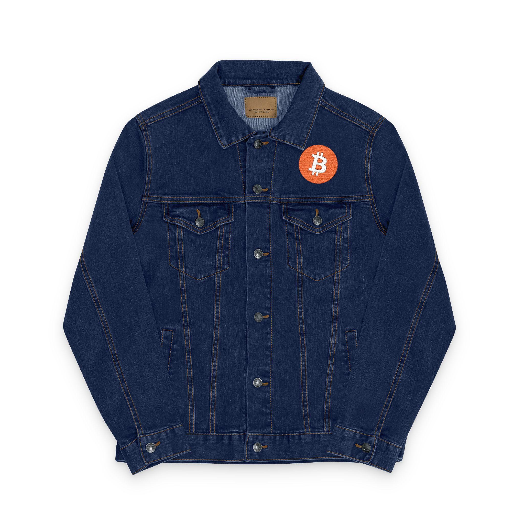 Unisex Denim Jacket with Bitcoin Logo Embroidery Front and Back, Bitcoin  fan gift, bitcoin gear, Bitcoin Denim Jacket, BTC clothing, BTC