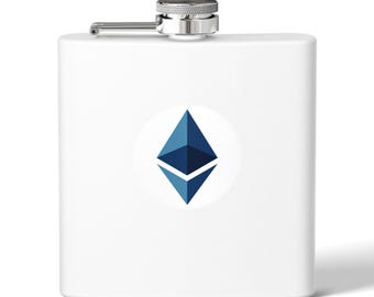 Ethereum Logo Stainless Steel Flask 6oz, ETH Flask, ETH themed gear, Ethereum fan gifts, eth gift for him, ETH gift for her, Whiskey flask