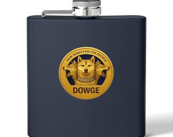 Dowge Logo Stainless Steel Flask 6oz, Dowge meme drink flask, Dowge memecoin gift, dowge fan gift, dowge themed gear, crypto gifts, Dowge