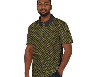 Gouden poloshirt met bitcoin-patroon, unisex polyester vrijetijdskleding