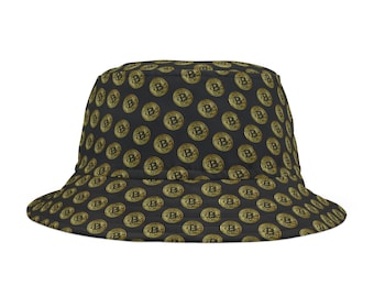 Gold Bitcoin Bucket Hat, Bitcoin Bucket Hat, bitcoin themed gear, BTC gifts, Bitcoin fan gift, Bitcoin gift for him, BTC gift for her, BTC