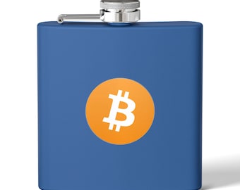 Bitcoin Logo Stainless Steel Flask 6oz, Bitcoin drink Flask, Bitcoin fan gear, bitcoin themed gifts, btc gift, bitcoin fan gift, crypto gift
