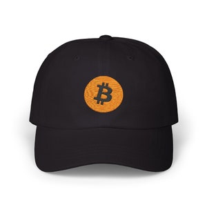 Bitcoin Logo Embroidered Baseball Hat, BTC, cryptocurrency, cryptocurrency, bitcoin fan gift, hat with bitcoin logo, bitcoin gift for him