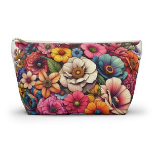 Bolsa de accesorios con flores coloridas, neceser de maquillaje vibrante, regalo para ella, flores de primavera, bonito organizador de viaje, estilo bohemio chic, bolso de viaje, Día de la Madre