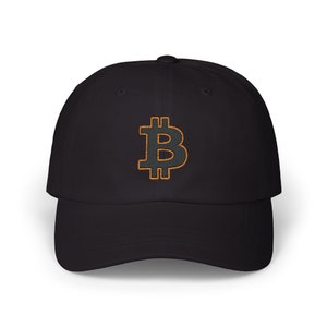 Bitcoin Outline Logo Embroidered Baseball Hat, BTC, cryptocurrency, bitcoin fan gift, hodl btc, hat with bitcoin logo, bitcoin gift for him