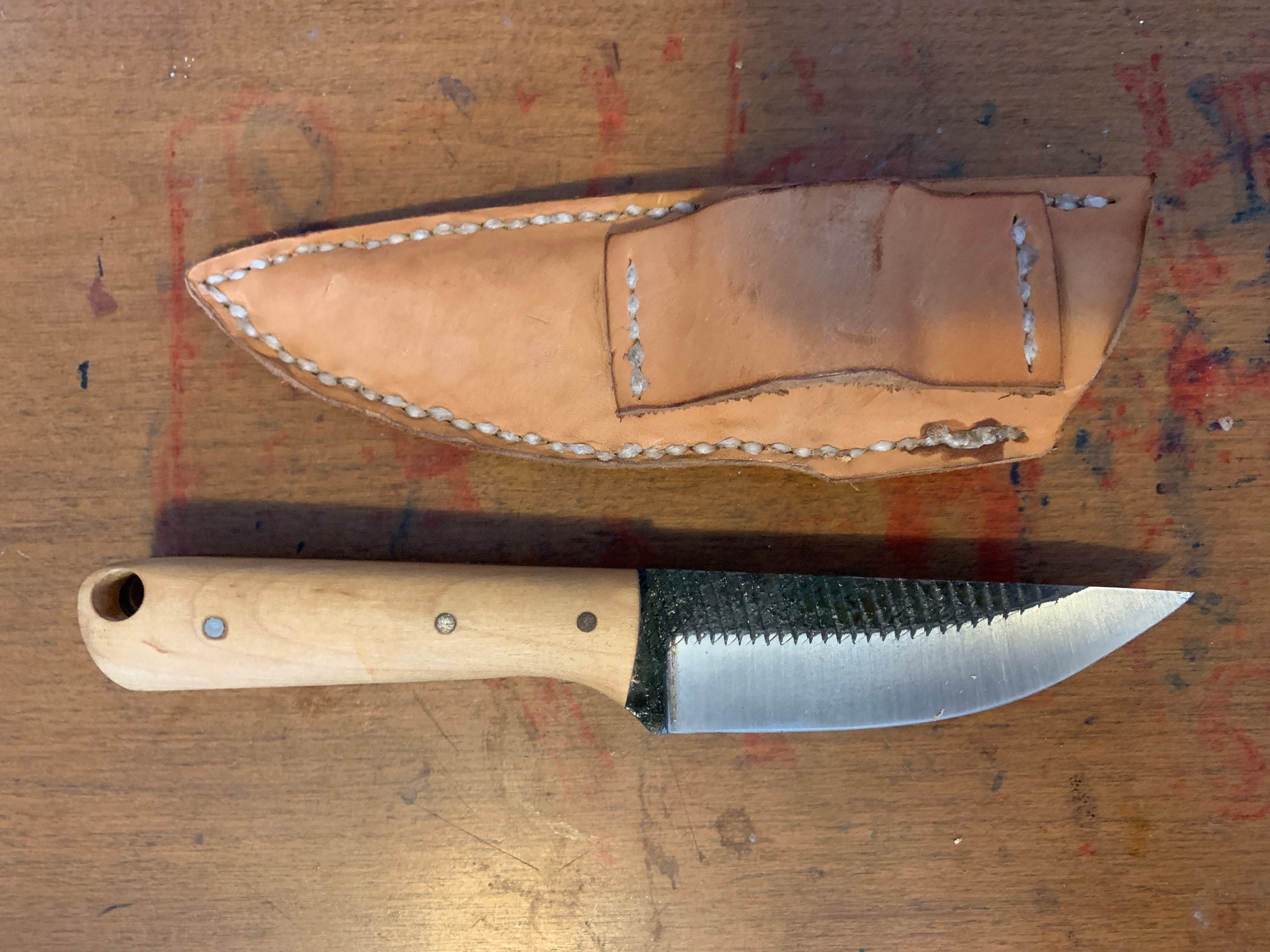 Rasp Knife With Maple Handle & Leather Sheath Etsy New Zealand