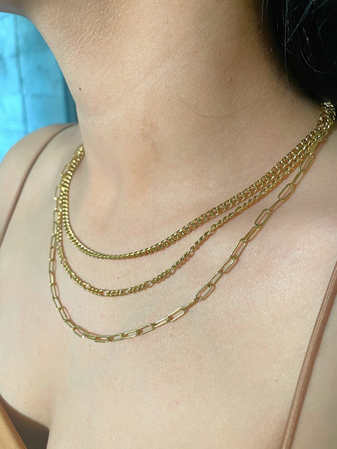 3 in 1 Layered Necklace Set 3 Necklaces Gold Filled Chain - Etsy