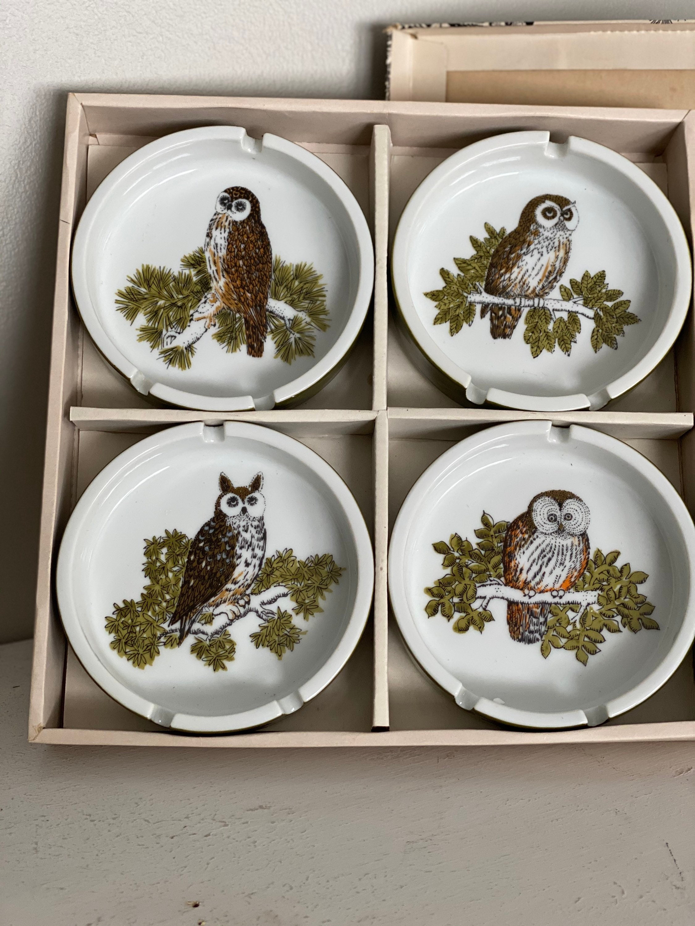 Fitz & Floyd Vintage Ashtrays Owls Porcelain new in box, vintage ashtray, Fitz and Floyd, vintag