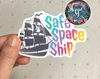 Safe Space Ship waterproof matte vinyl sticker - rainbow pirate gay queer pirates pride