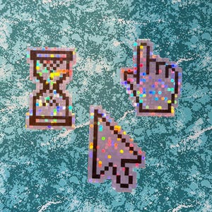 Sparkly "Wait" & Pointer Cursor Sparkle Sticker Set - Retro PC Computing Nostalgia Glitter For Laptops