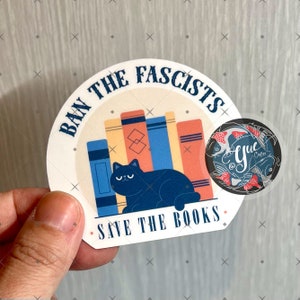 Ban The Fascists Save The Books vinyl matte sticker - reading and cats!