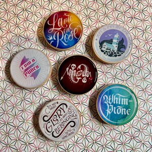 Wood-backed Button 1.5&quot; Magnets, choose from 6 designs - queer gay pirates romcom