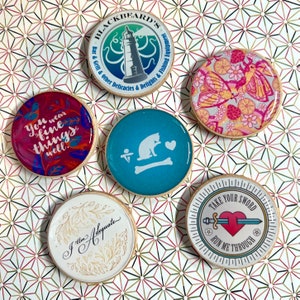 Wood-backed Button 1.5&quot; Magnets, choose from 6 designs - queer pirates romcom