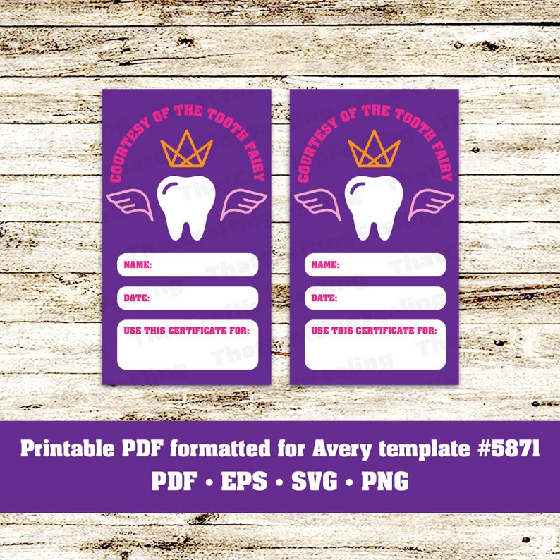 Printable Tooth Fairy Coupon Certificate Formatted for Avery - Etsy