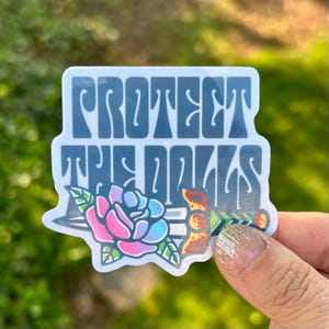 Protect The Dolls glossy Vinyl Sticker - Tattoo style / trans kids trans lives transgender rights / laptop phone kindle kobo water bottle