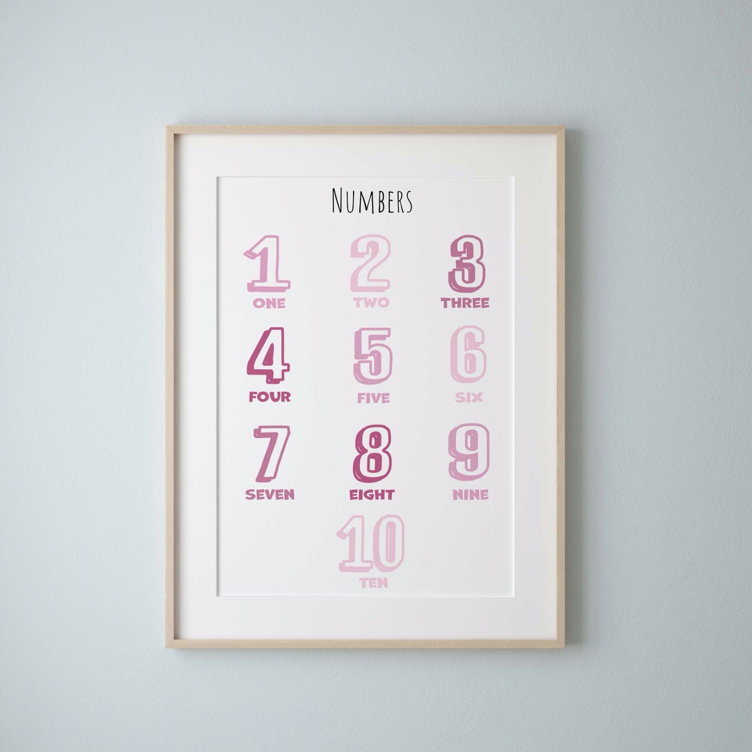 Pink Numbers Print, Nursery décor, Nursery wall art, Numbers art print ...